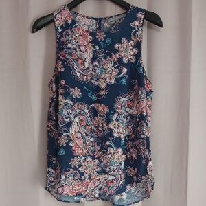 Daniel Rainn Navy Blue Rayon Paisley Sleeveless Top
